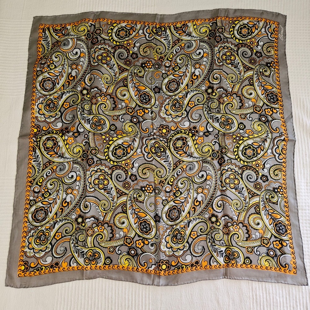 Burmel Paisley Neck Scarf Square Grey Gold‎ Yellow Floral